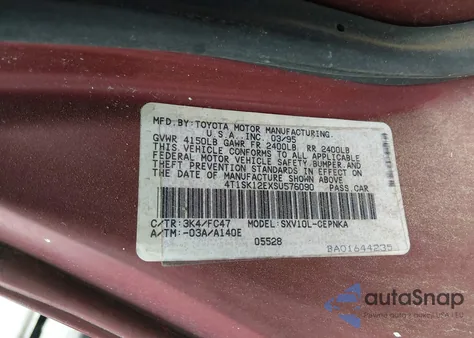 1995 Toyota Camry Le z USA, uszkodzony, nr VIN 4T1SK12EXSU576090